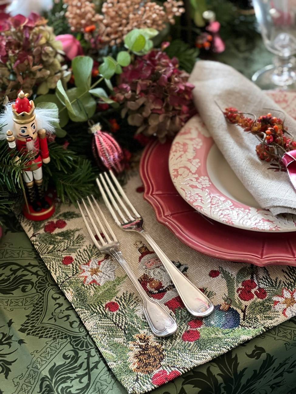 10 assiettes de fête de Noël botanique aux baies rouges, vaisselle